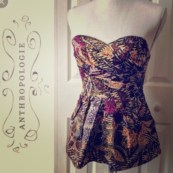 Anthropologie Tops - Anthropologie Fei Strapless Mixed Pattern Peplum
